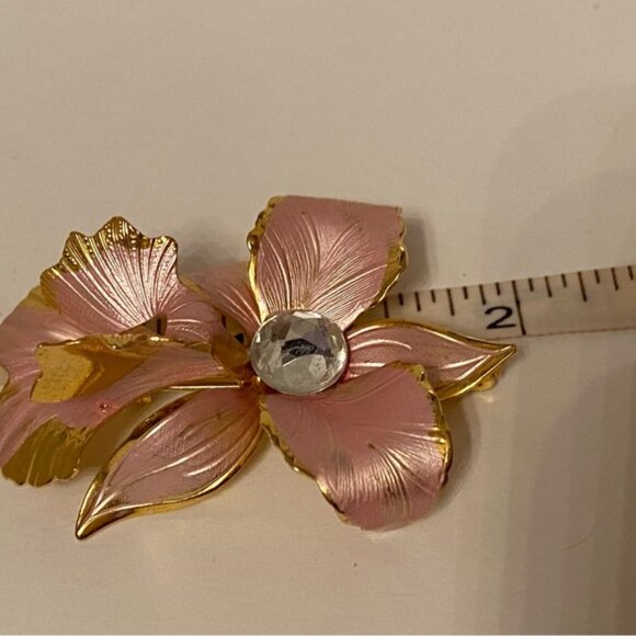 CERRITO ORIGINAL 1982 BROOCH PIN PINK ENAMEL GOLD TONE FLOWER IRIS ORCHID - Picture 4 of 8